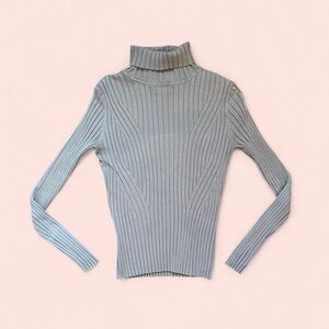 Vintage Silk Blend Ribbed Turtleneck Sweater